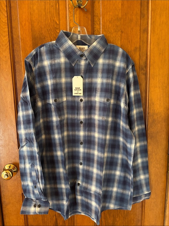 Lands' End Other - Lands' End Men's Navy and Light Blue Plaid Button-Down Shirt, NWT, L